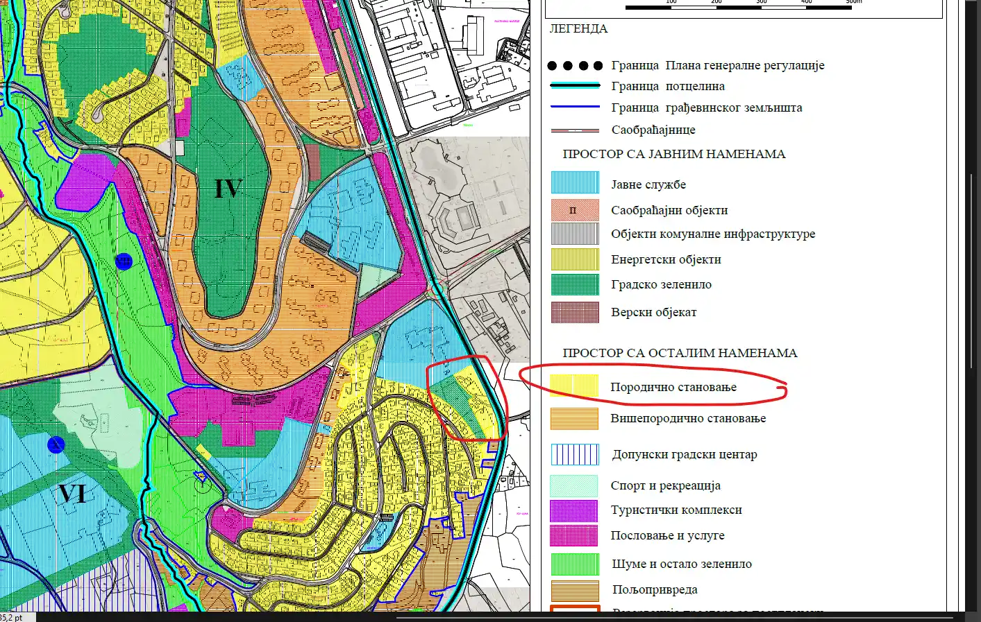 Slika broj 9 – deo iz karta broj 2 – Planirana pretežna namena prostora gde se jasno vidi da je namenjen prostor gde se gradi zgrada namenjen za porodično stanovanje.